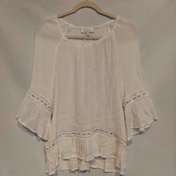 new directions Tops - New Directions Womens White 3/4 Sleeve Boho Style Blouse Size Small
